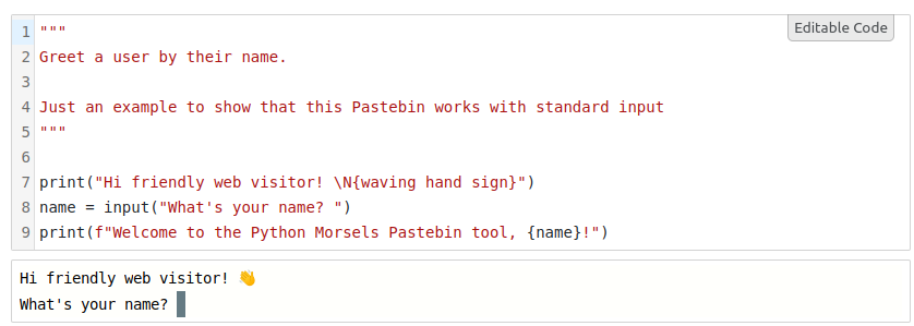 Python Morsels Feature: Python pastebin supports prompting for input
